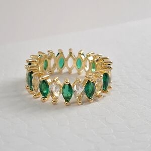 Emerald and diamonds marquise shape diamond cut dainty Band ring